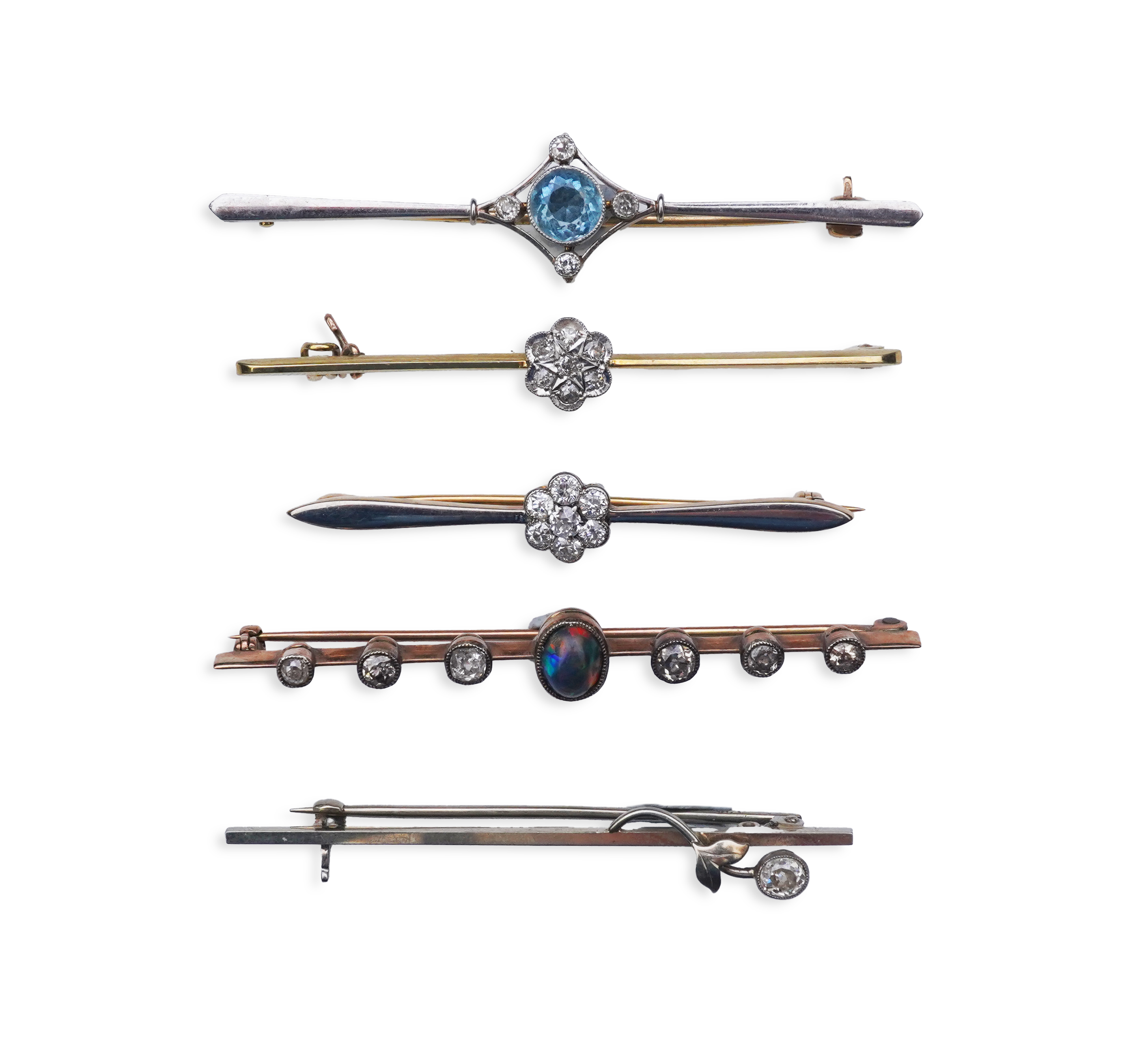 A collection of five gem-set brooches, early 20th century